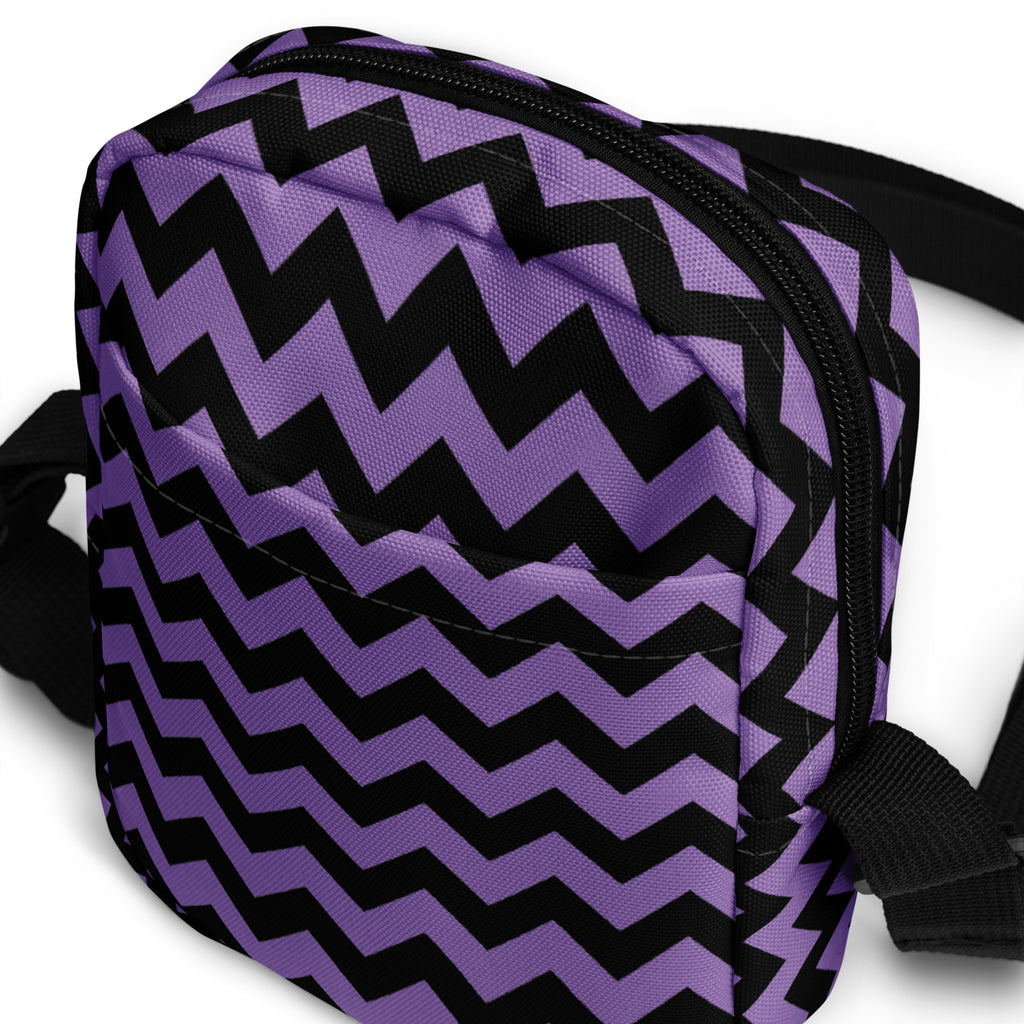Purple Chevron Halloween Crossbody Bag – Water Resistant Mini Purse With Adjustable Strap & Pockets
