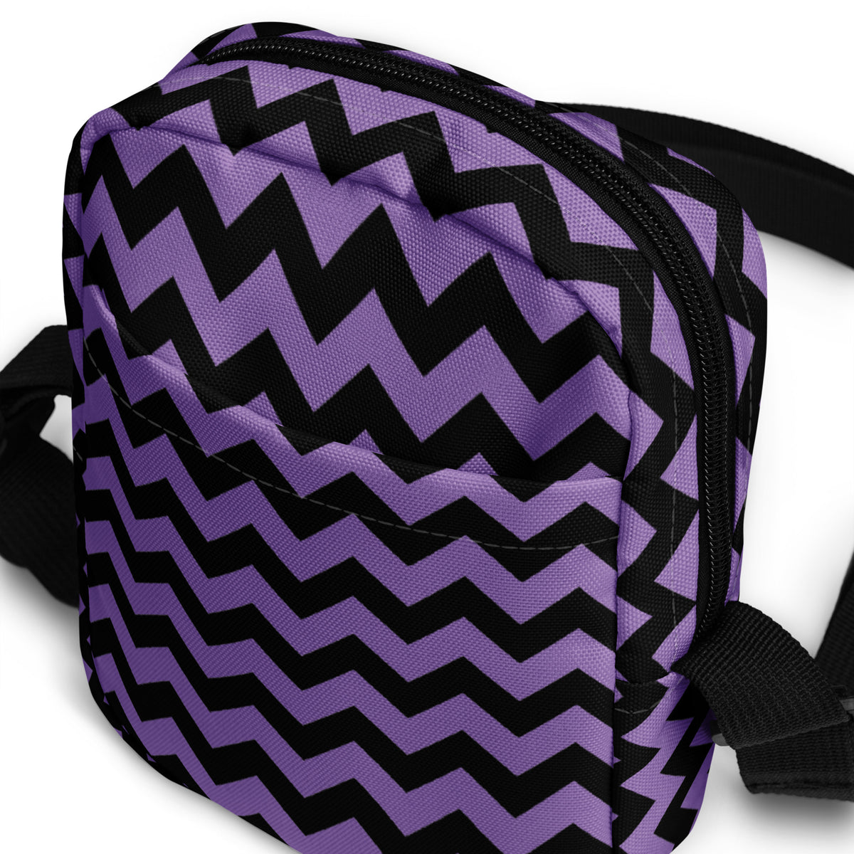 Purple Chevron Halloween Crossbody Bag – Water Resistant Mini Purse With Adjustable Strap & Pockets