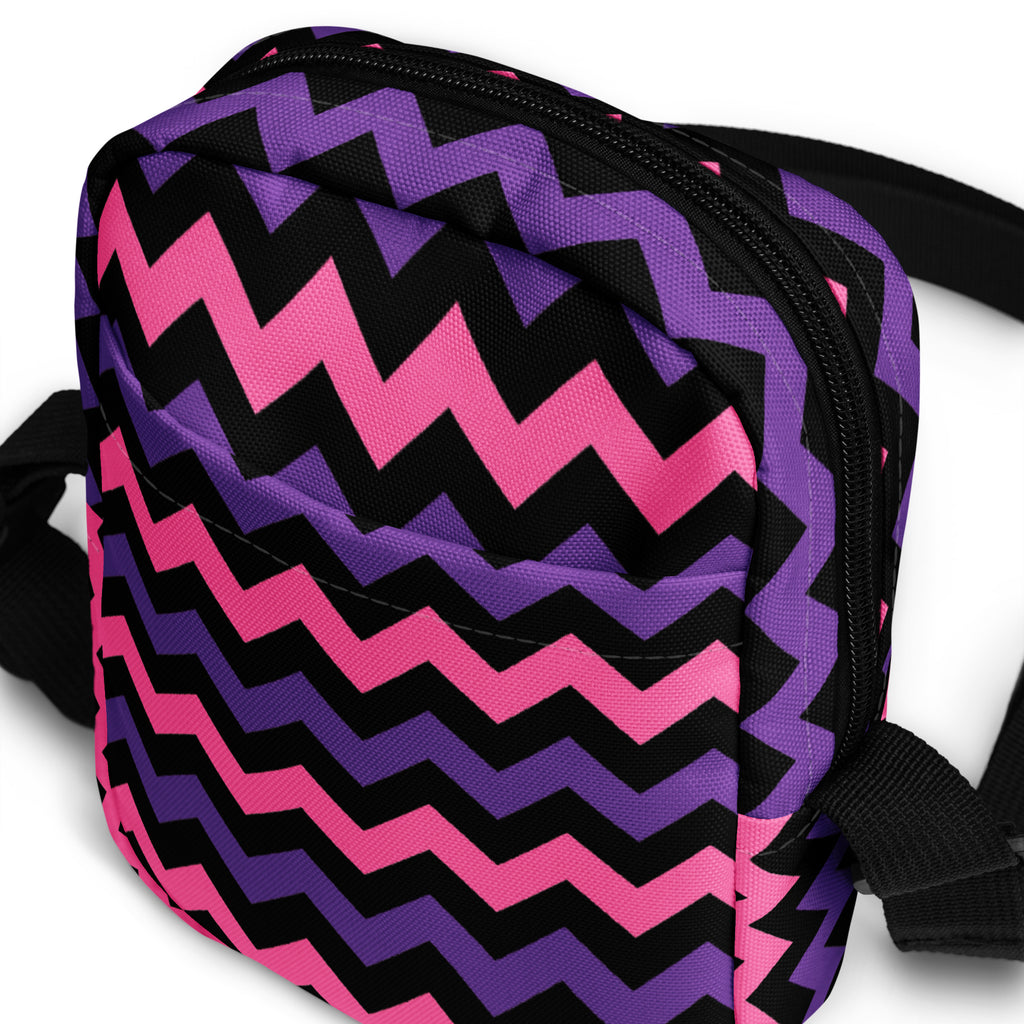 Pink & Purple Chevron Halloween Crossbody Bag – Water Resistant Mini Purse With Adjustable Strap & Pockets