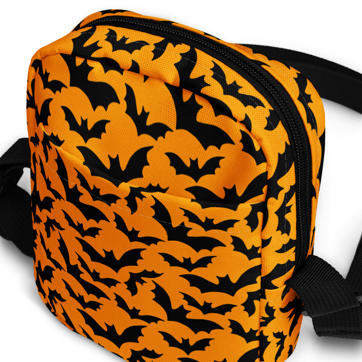 Orange Bats Halloween Crossbody Bag – Water Resistant Mini Purse With Adjustable Strap & Pockets