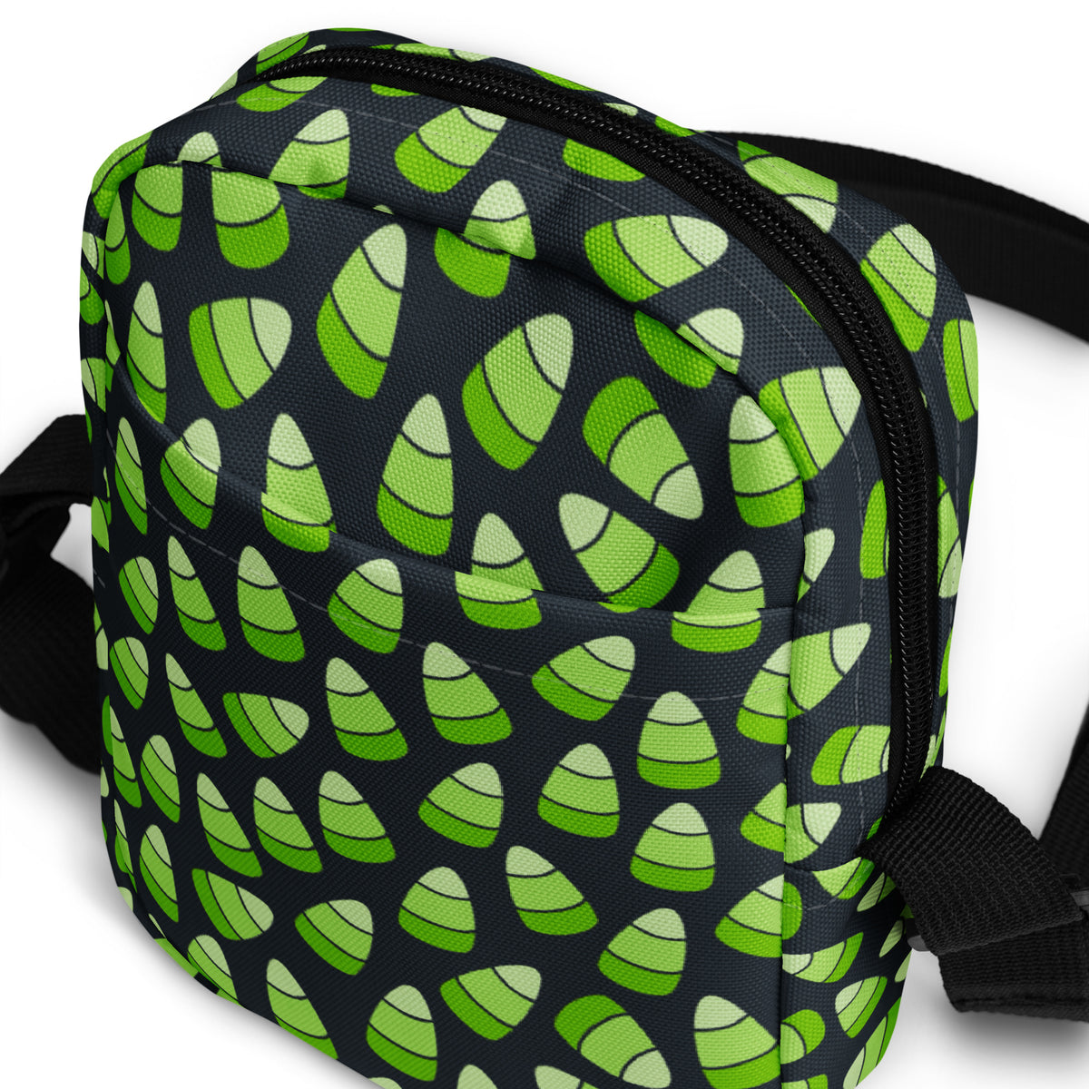 Green Candy Corn Halloween Crossbody Bag – Water Resistant Mini Purse With Adjustable Strap & Pockets