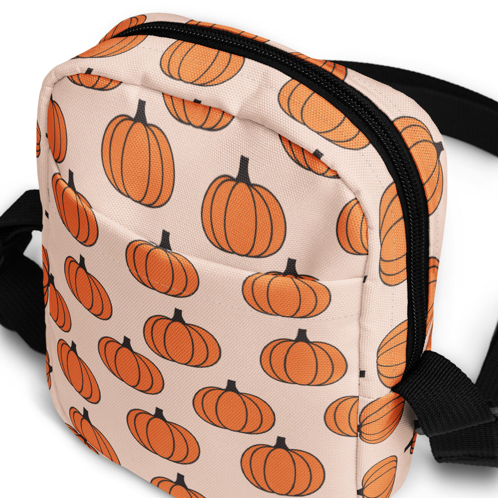 Orange Autumn Pumpkin Patch Crossbody Bag – Water Resistant Mini Purse With Adjustable Strap & Pockets