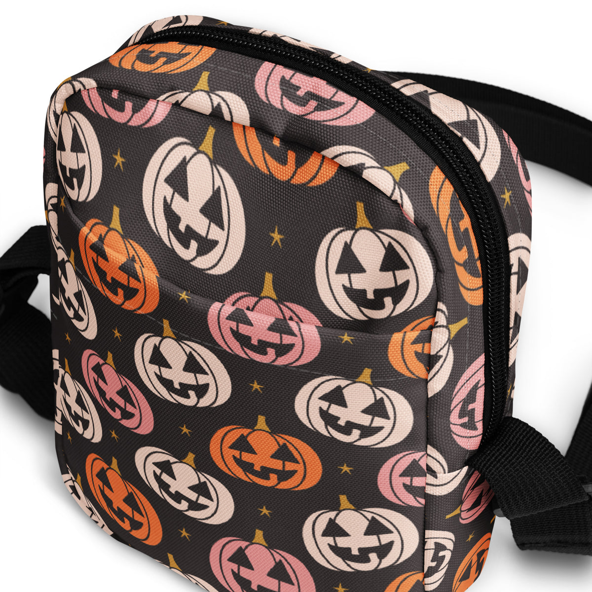 Girls Pink & Orange Jack O Lantern Crossbody Bag – Water Resistant Mini Purse With Adjustable Strap & Pockets