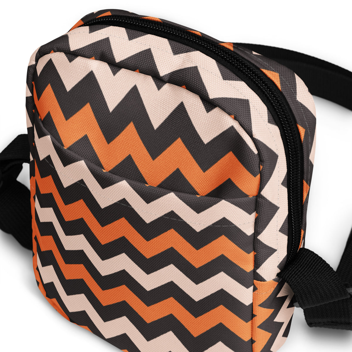 Orange & Cream Chevron Halloween Crossbody Bag – Water Resistant Mini Purse With Adjustable Strap & Pockets