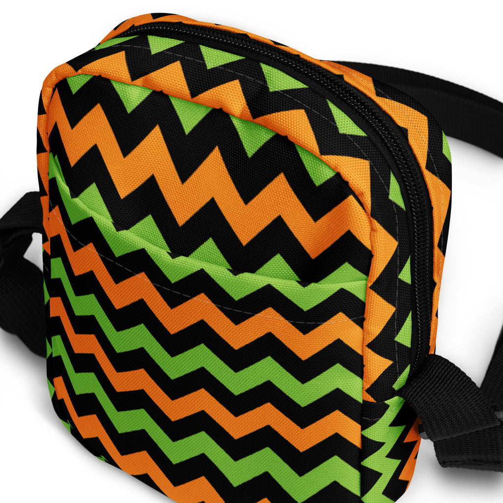 Girls Orange & Green Chevron Halloween Crossbody Bag – Water Resistant Mini Purse With Adjustable Strap & Pockets