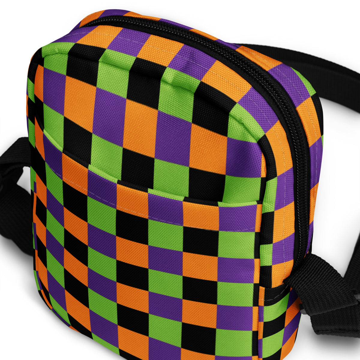 Halloween Checkerboard Crossbody Bag – Water Resistant Mini Purse With Adjustable Strap & Pockets