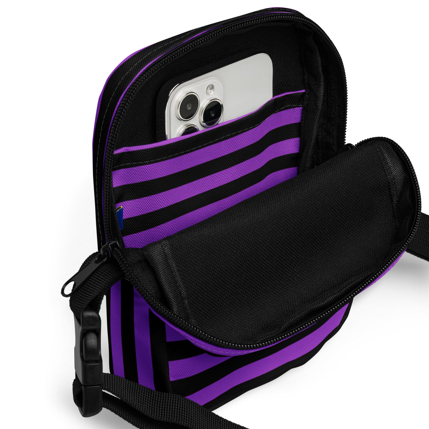 Girls Purple & Black Striped Halloween Crossbody Purse