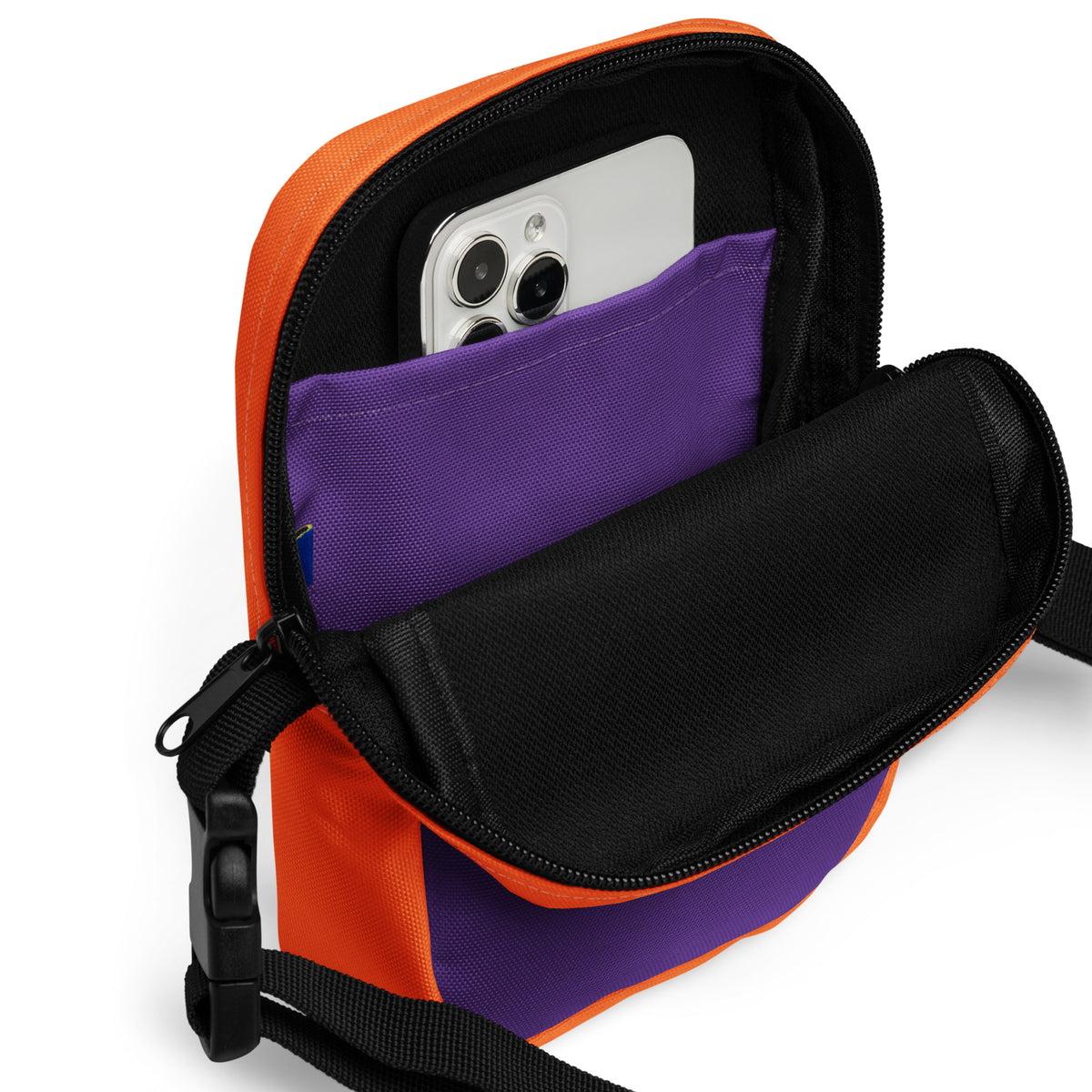 Purple & Orange Halloween Crossbody Bag – Water Resistant Mini Purse With Adjustable Strap & Pockets