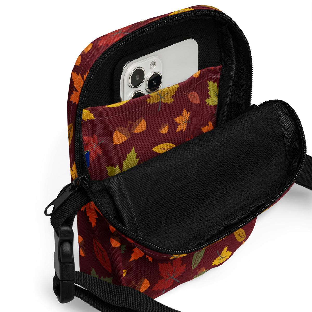 Autumn Maple Leaves Crossbody Bag – Water Resistant Mini Purse With Adjustable Strap & Pockets
