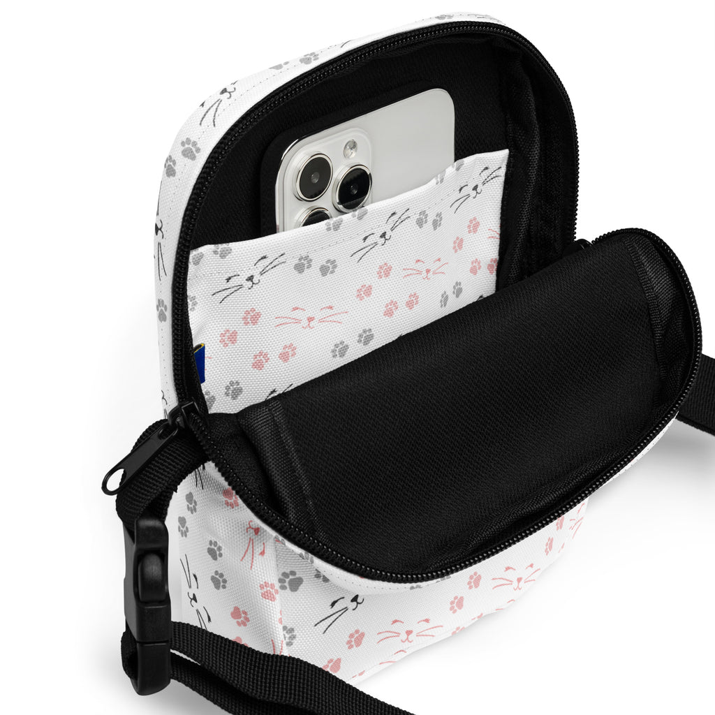 Cats & Whiskers Crossbody Bag – Water Resistant Mini Purse With Adjustable Strap & Pockets