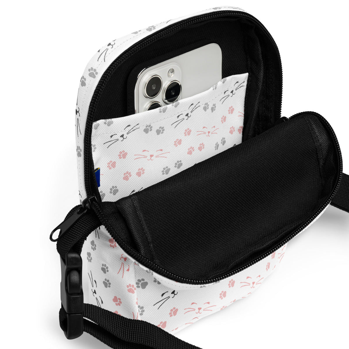 Cats & Whiskers Crossbody Bag – Water Resistant Mini Purse With Adjustable Strap & Pockets
