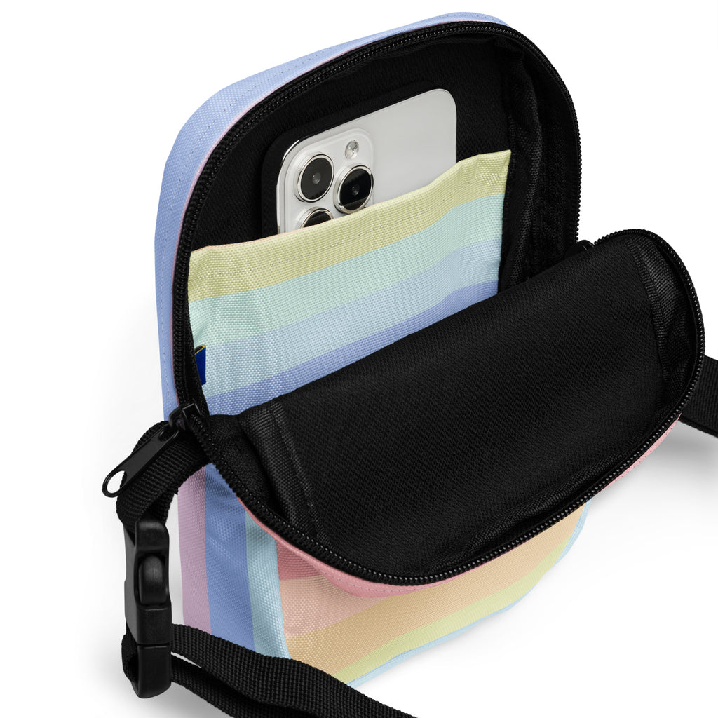 Pastel Rainbow Stripes Crossbody Bag – Water Resistant Mini Purse With Adjustable Strap & Pockets