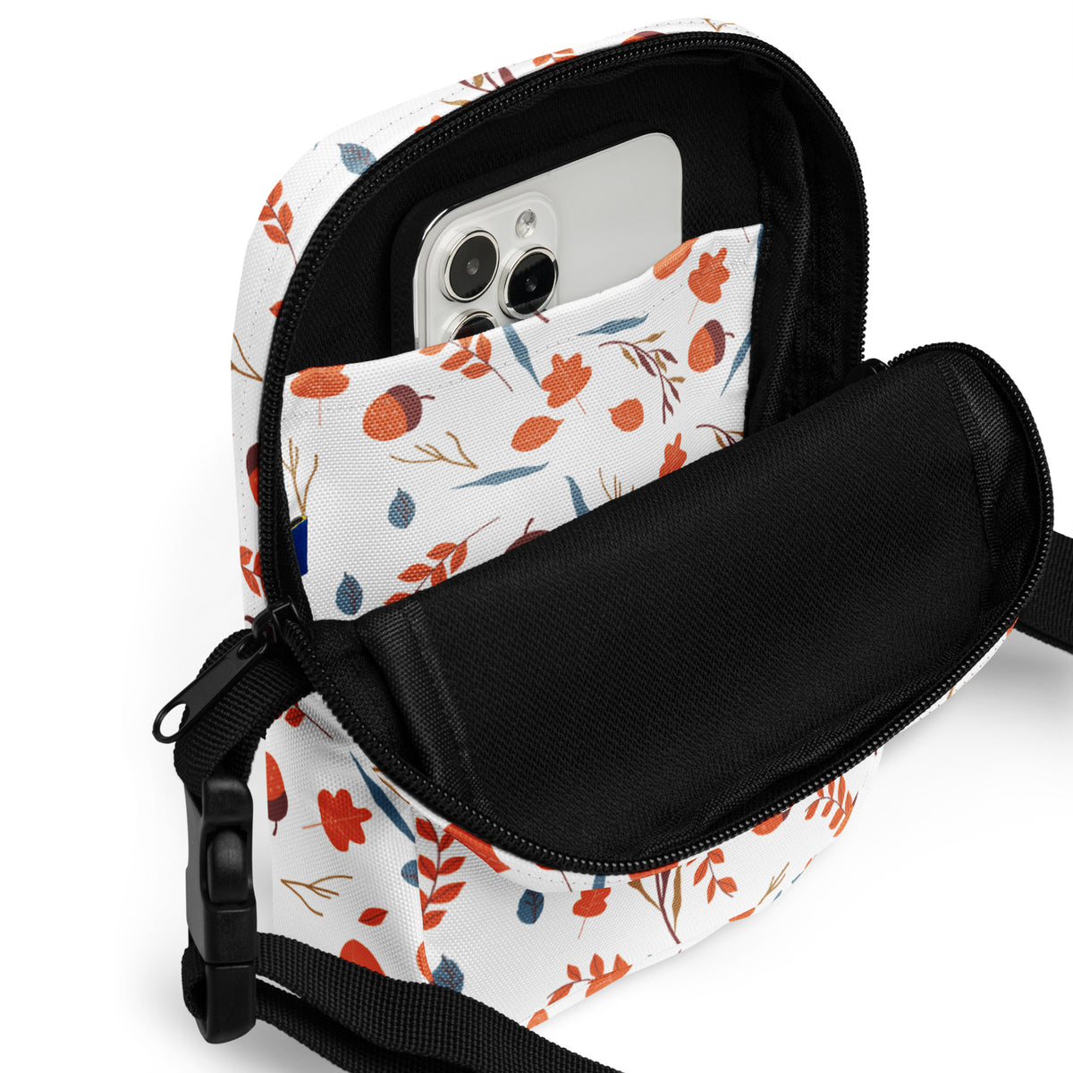 Fall Leaves & Acorns Crossbody Bag – Water Resistant Mini Purse With Adjustable Strap & Pockets