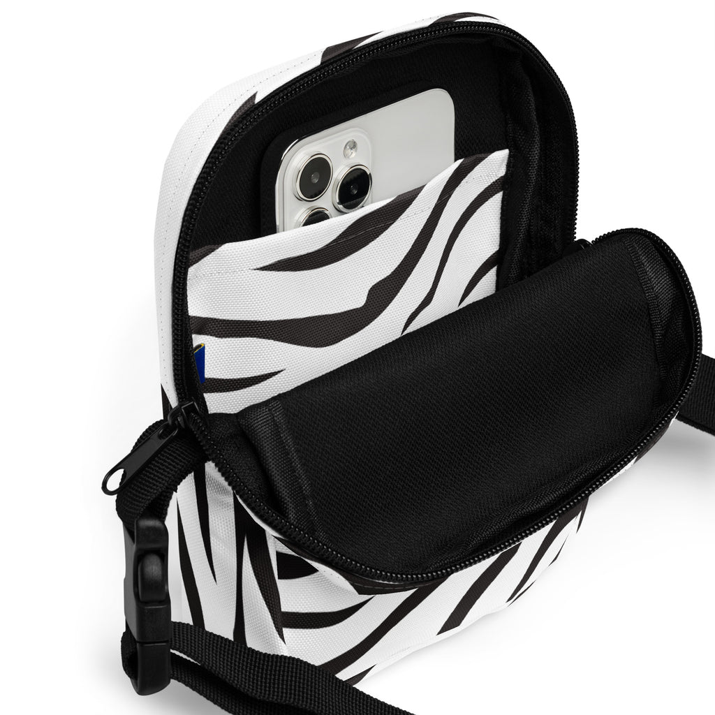 Zebra Print Crossbody Bag – Water Resistant Mini Purse With Adjustable Strap & Pockets