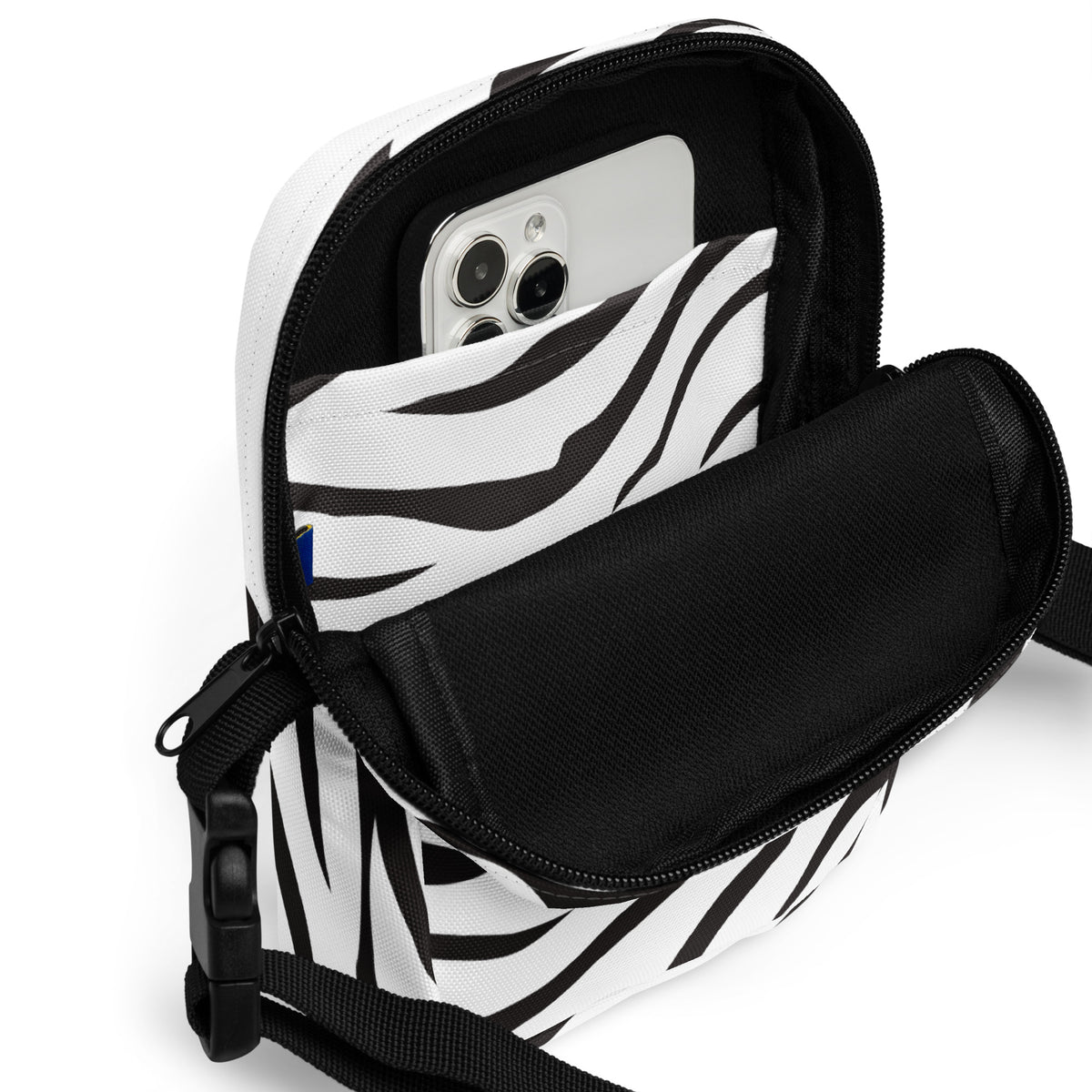 Zebra Print Crossbody Bag – Water Resistant Mini Purse With Adjustable Strap & Pockets