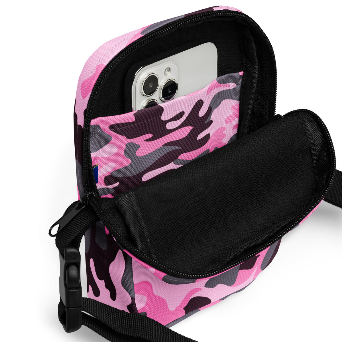 Pink Camouflage Crossbody Bag – Water Resistant Mini Purse With Adjustable Strap & Pockets