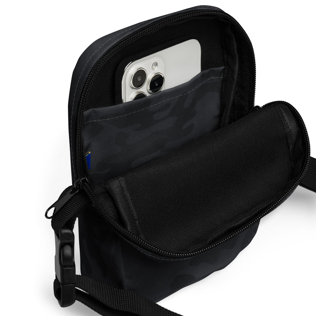 Black Camouflage Crossbody Bag – Water Resistant Mini Purse With Adjustable Strap & Pockets