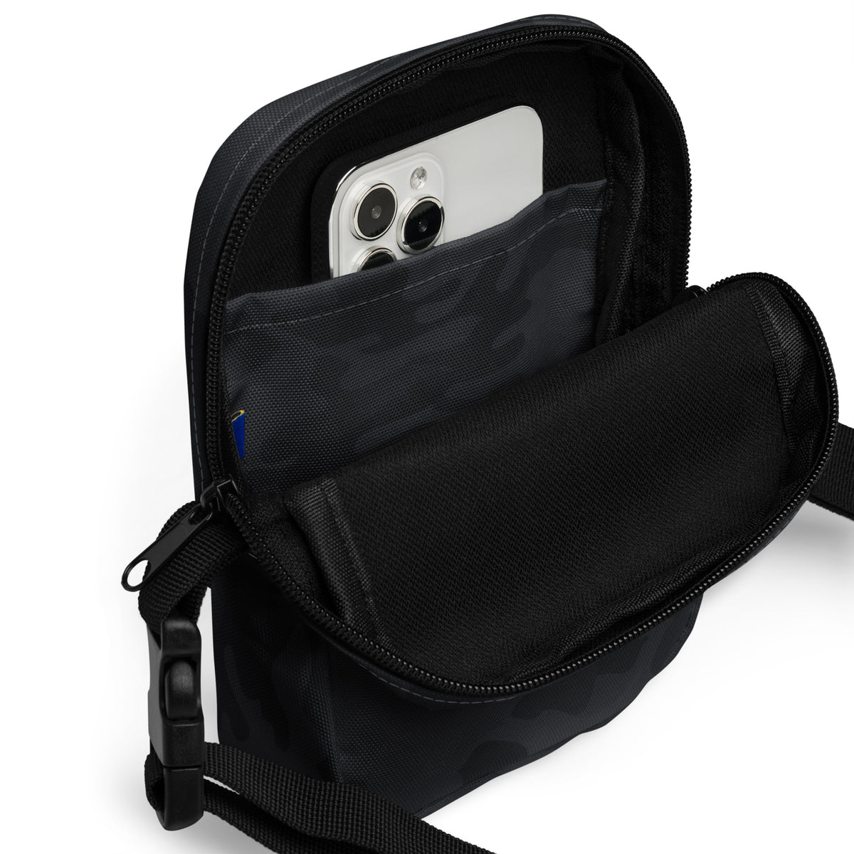 Black Camouflage Crossbody Bag – Water Resistant Mini Purse With Adjustable Strap & Pockets