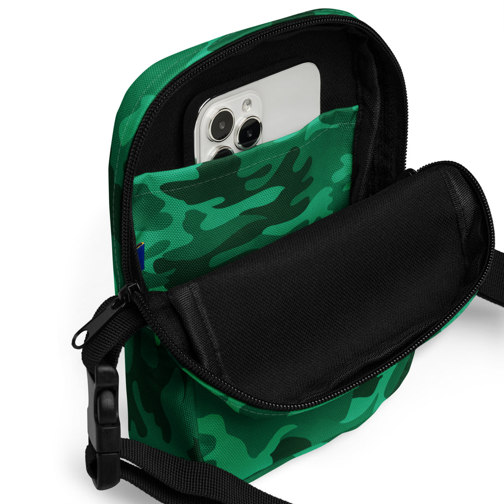 Green Camouflage Crossbody Bag – Water Resistant Mini Purse With Adjustable Strap & Pockets