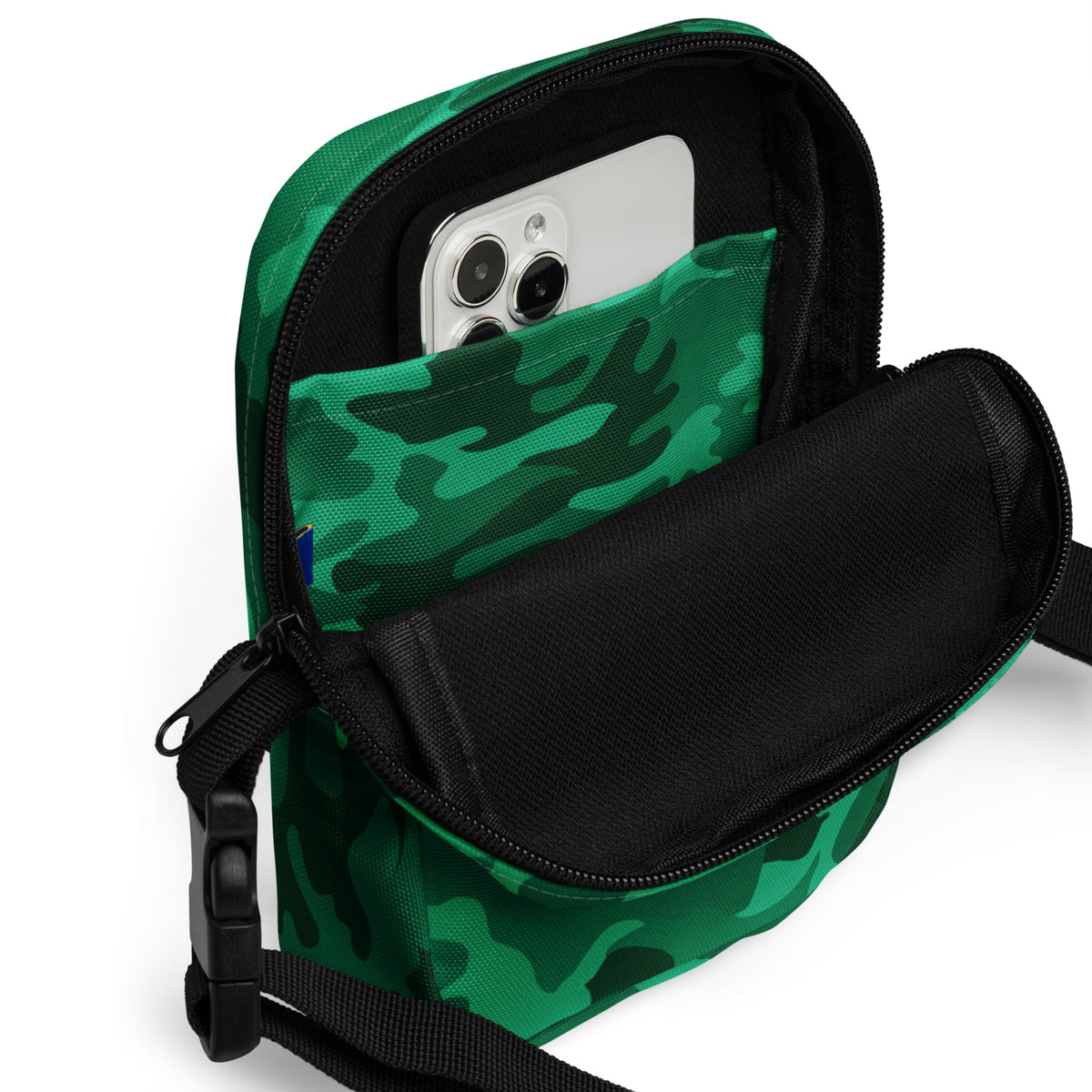 Green Camouflage Crossbody Bag – Water Resistant Mini Purse With Adjustable Strap & Pockets