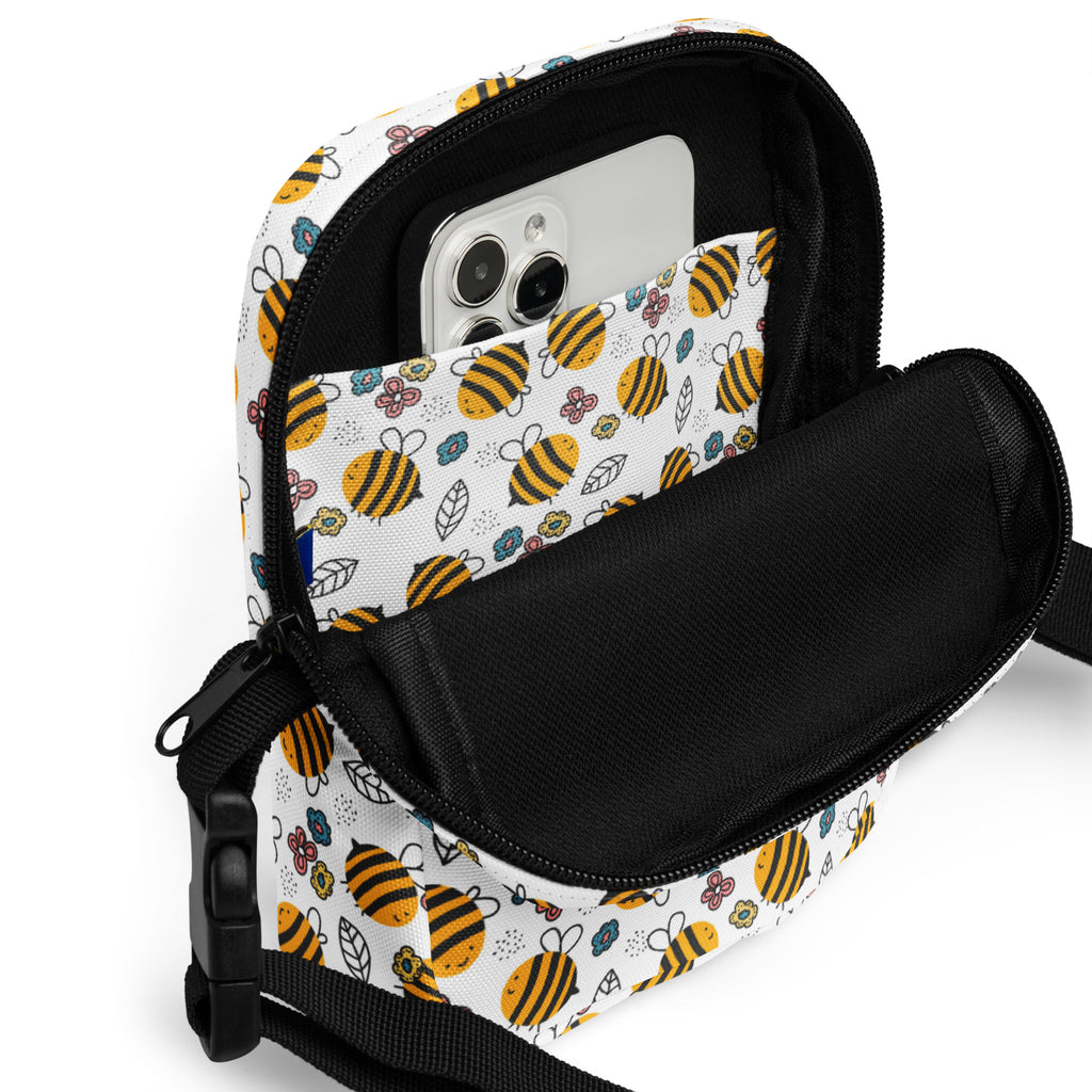 Girls Floral Yellow Bumblebee Crossbody Bag – Water Resistant Mini Purse With Adjustable Strap & Pockets