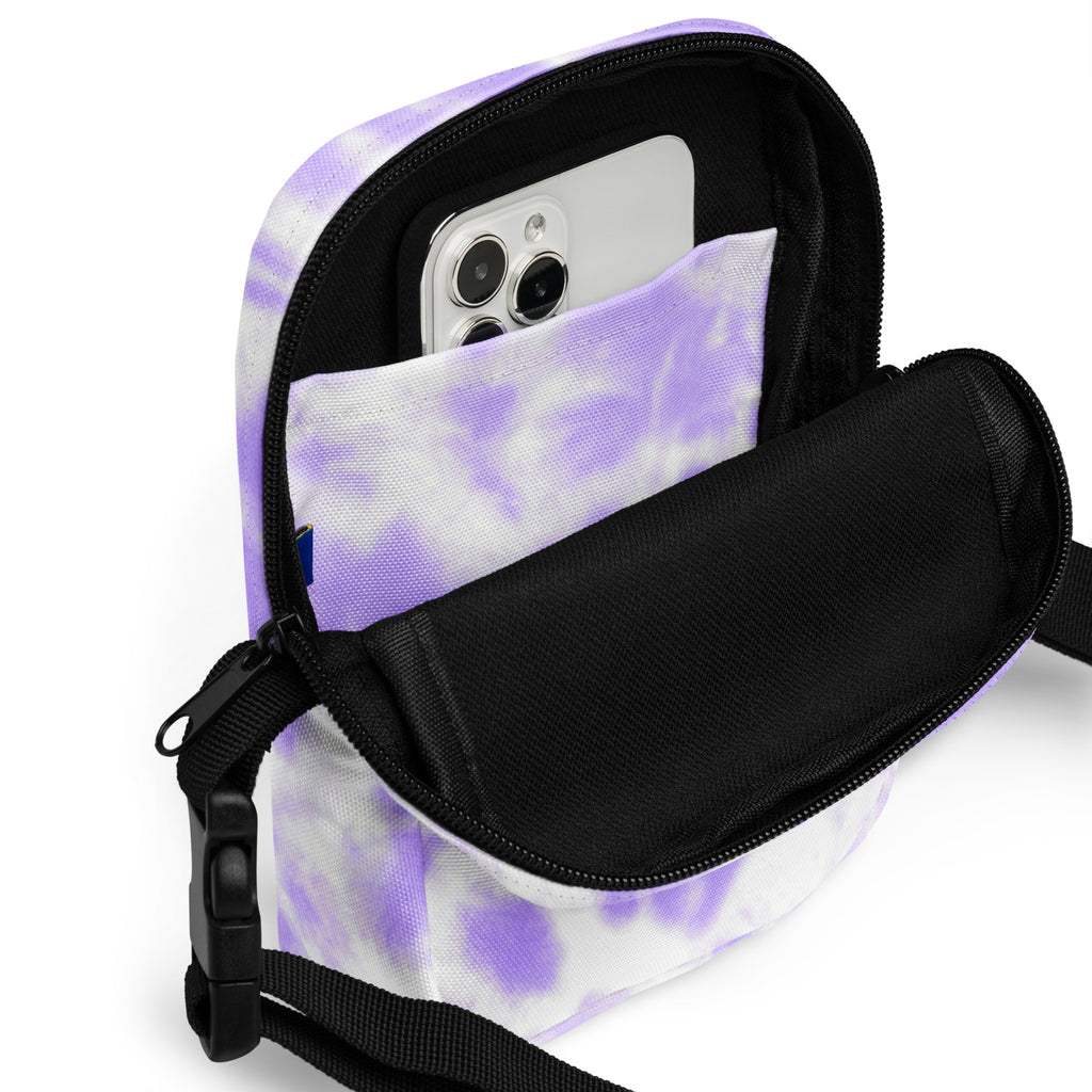 Purple Tie Dye Crossbody Bag – Water Resistant Mini Purse With Adjustable Strap & Pockets