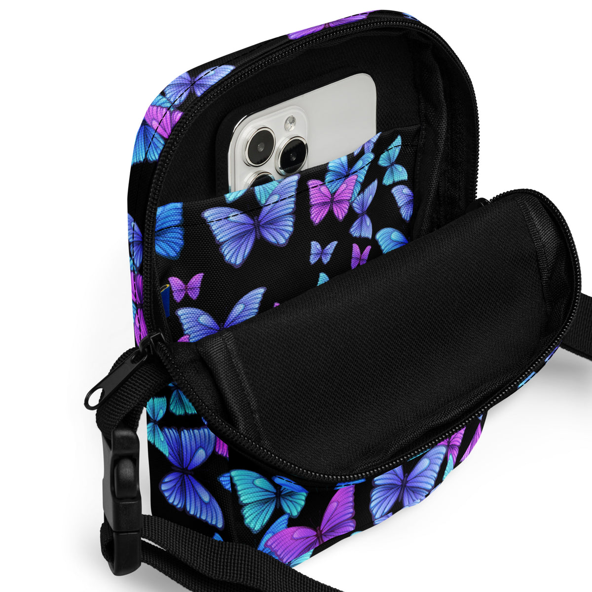 Vibrant Butterfly Crossbody Bag – Water Resistant Mini Purse With Adjustable Strap & Pockets