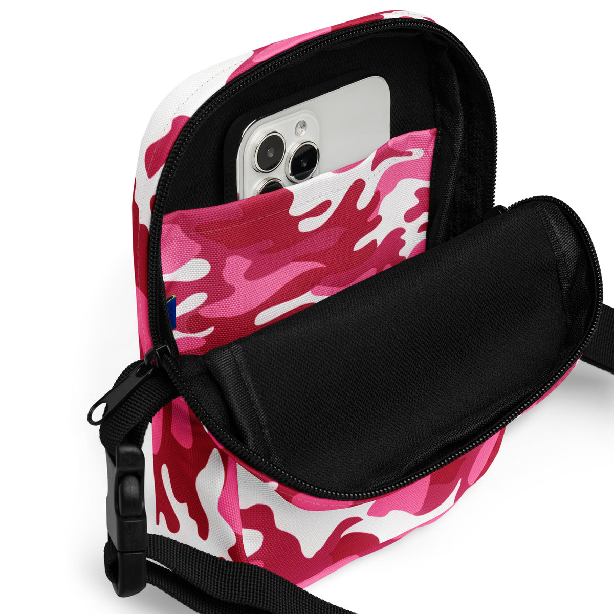 Bright Pink Camouflage Crossbody Bag – Water Resistant Mini Purse With Adjustable Strap & Pockets