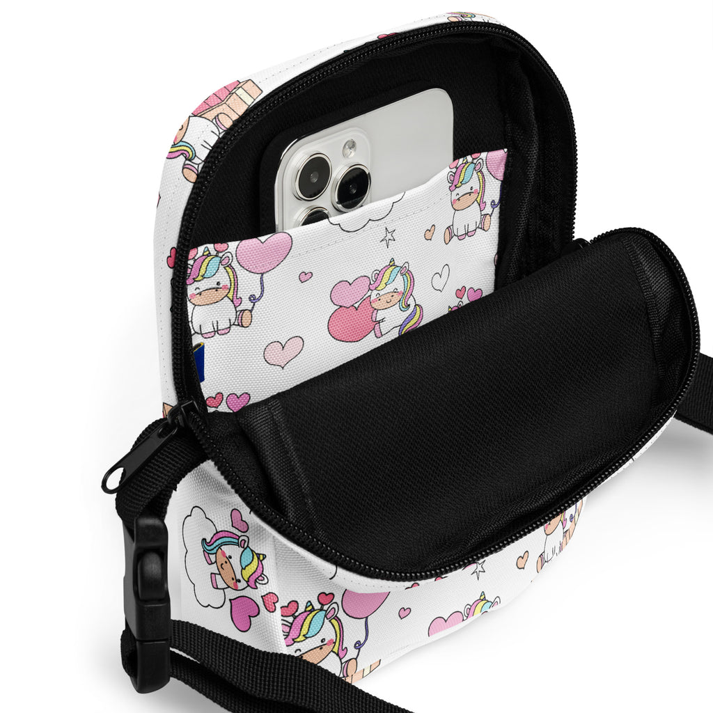 Girls Unicorn Hearts Crossbody Bag – Water Resistant Mini Purse With Adjustable Strap & Pockets