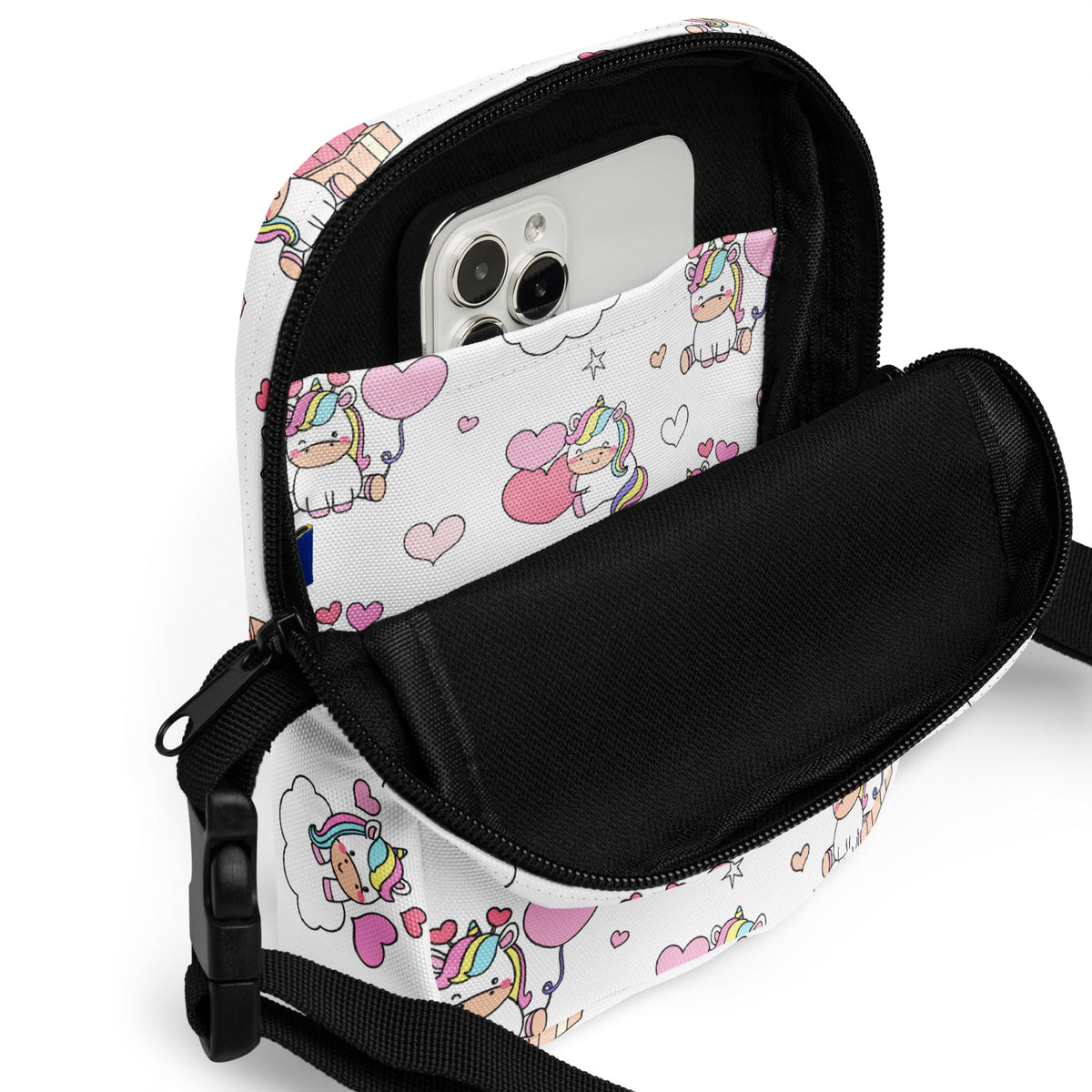 Girls Unicorn Hearts Crossbody Bag – Water Resistant Mini Purse With Adjustable Strap & Pockets