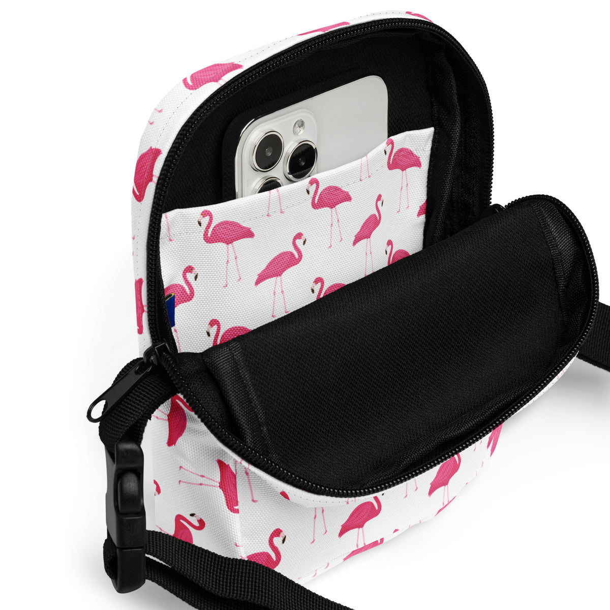Pink Flamingo Crossbody Bag – Water Resistant Mini Purse With Adjustable Strap & Pockets