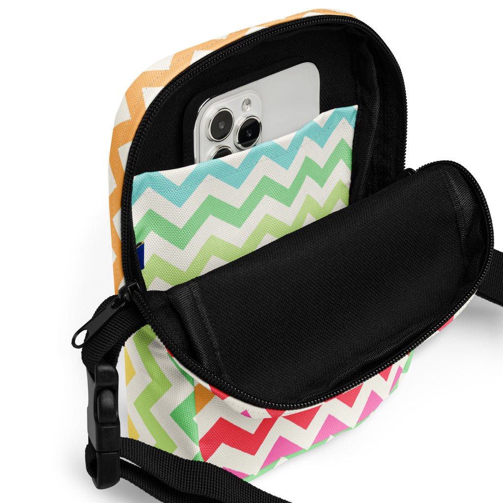 Rainbow Chevron Crossbody Bag – Water Resistant Mini Purse With Adjustable Strap & Pockets