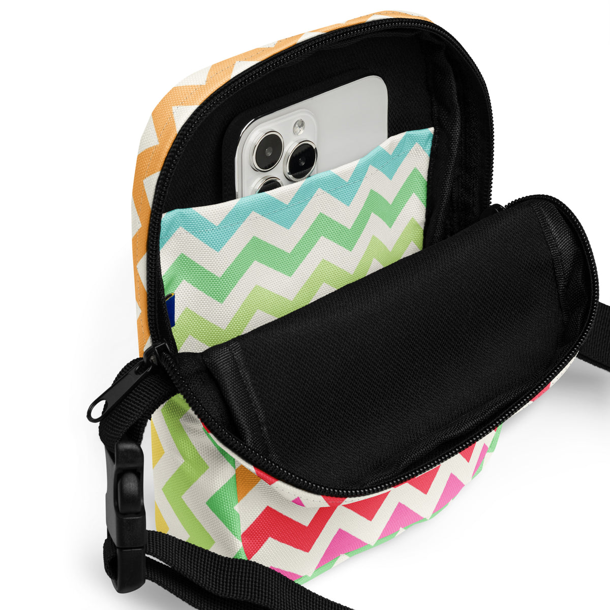 Rainbow Chevron Crossbody Bag – Water Resistant Mini Purse With Adjustable Strap & Pockets