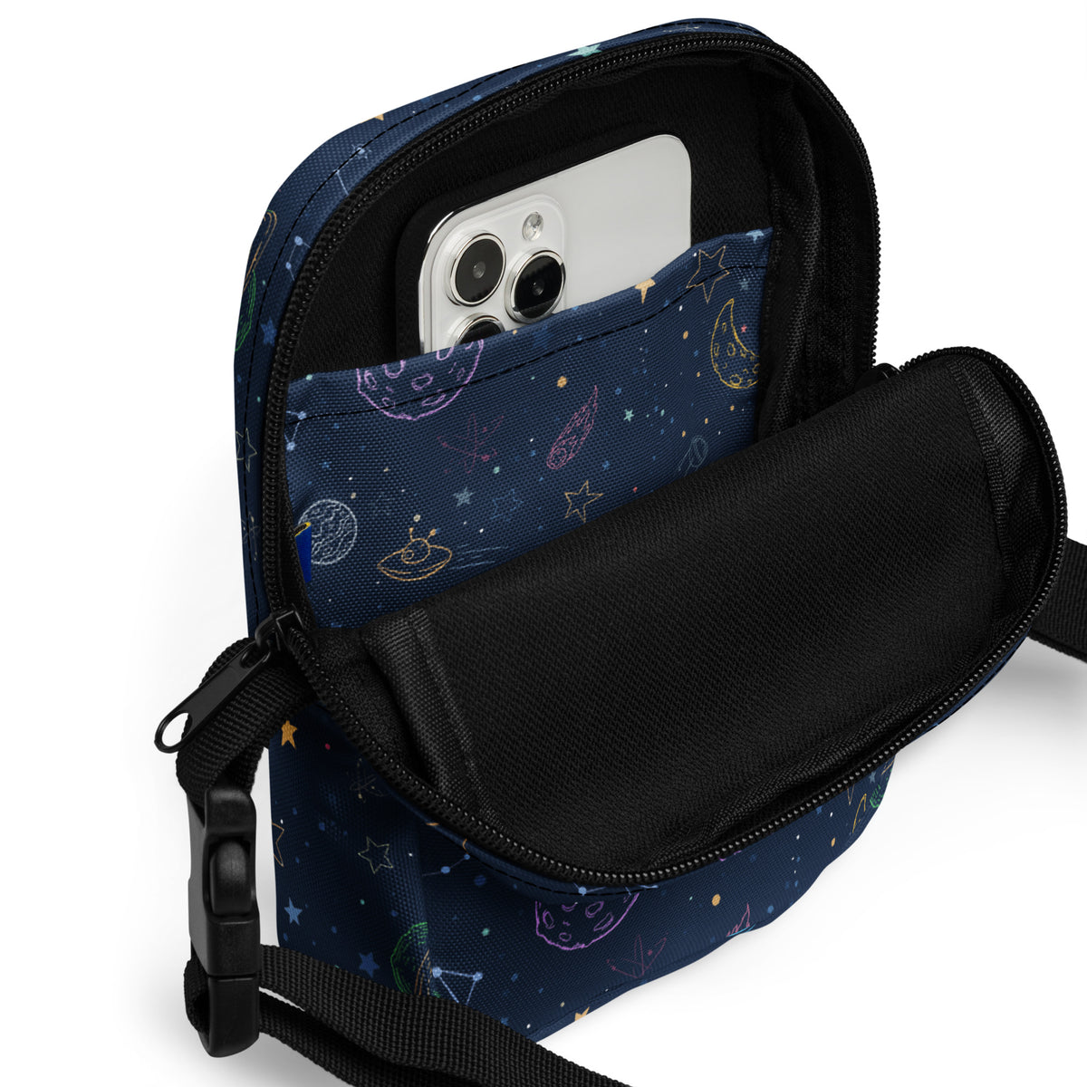 Outer Space Galaxy Crossbody Bag – Water Resistant Mini Purse With Adjustable Strap & Pocket