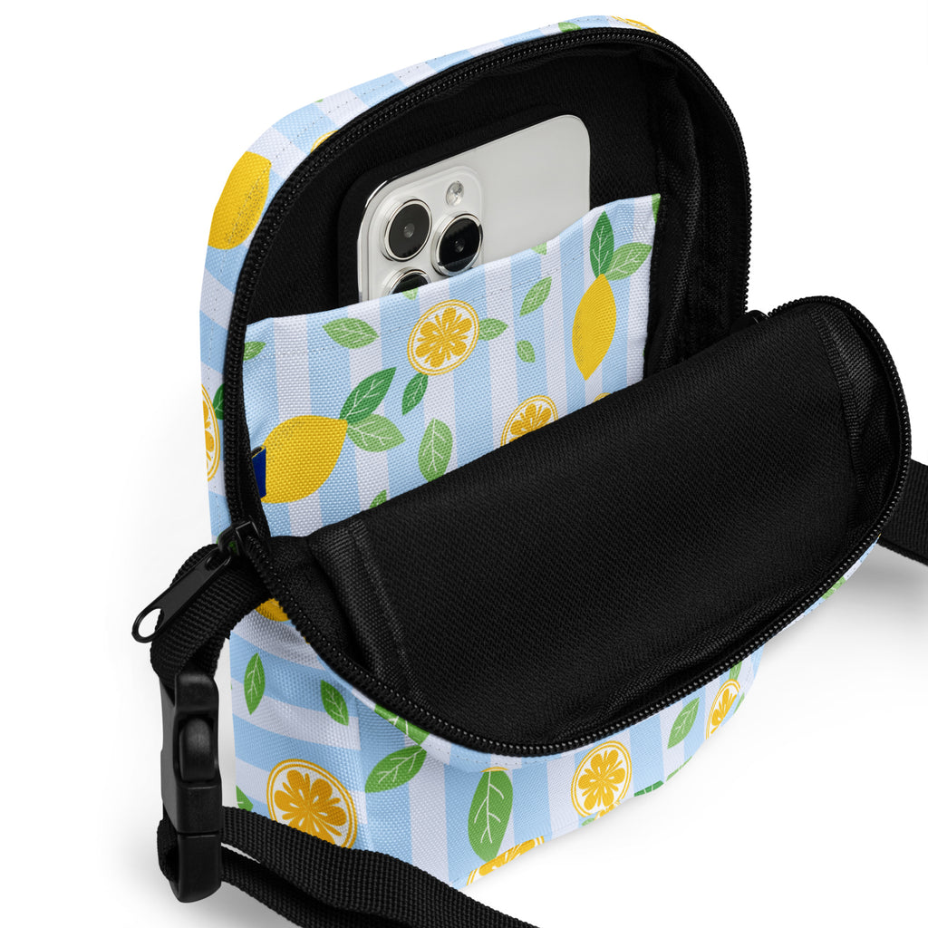 Girls Lemon Stripe Crossbody Bag – Water Resistant Mini Purse With Adjustable Strap & Pockets