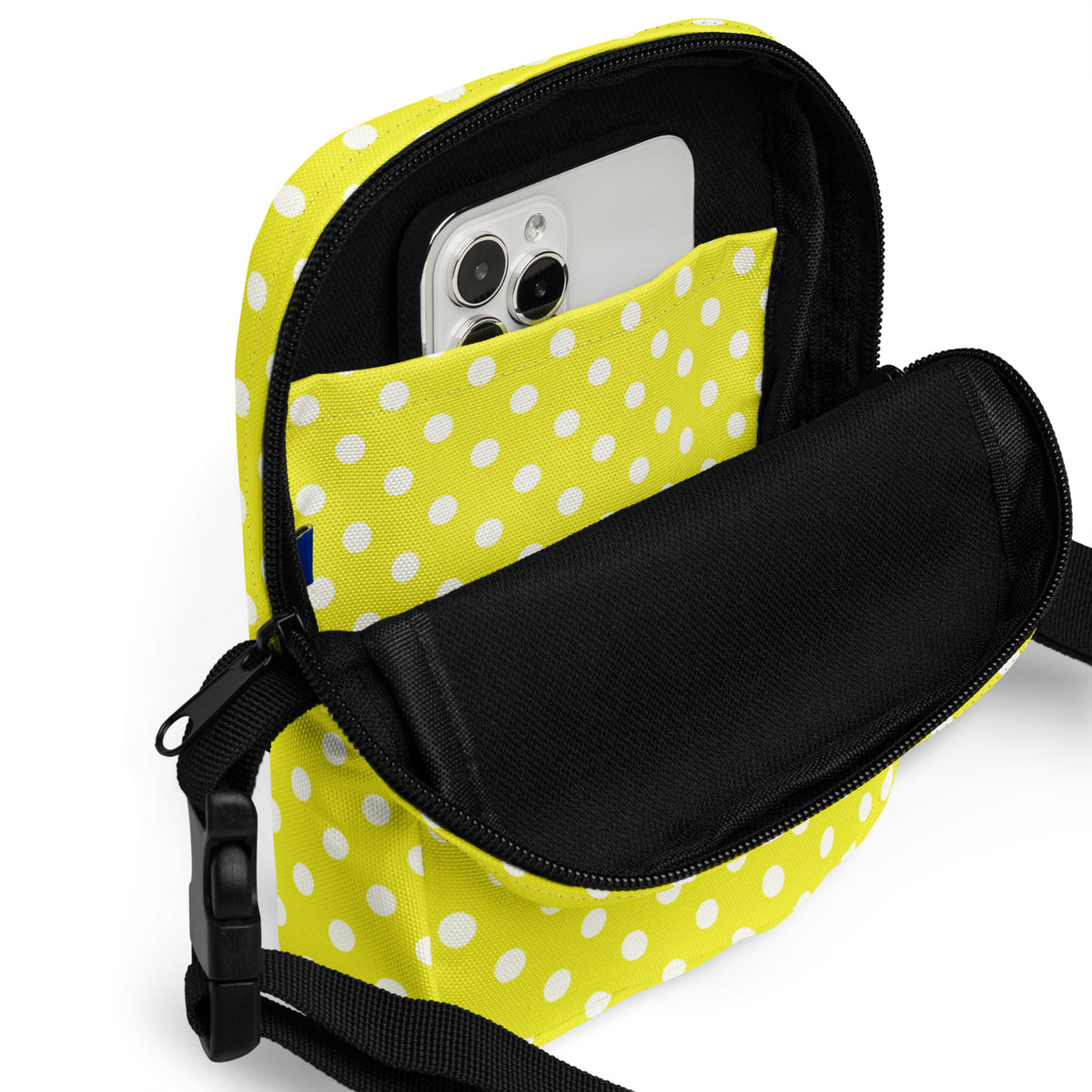 Yellow Polka Dot Crossbody Bag – Water Resistant Mini Purse With Adjustable Strap & Pockets