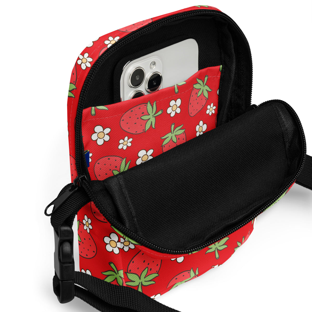 Floral Strawberry Crossbody Bag – Water Resistant Mini Purse With Adjustable Strap & Pockets