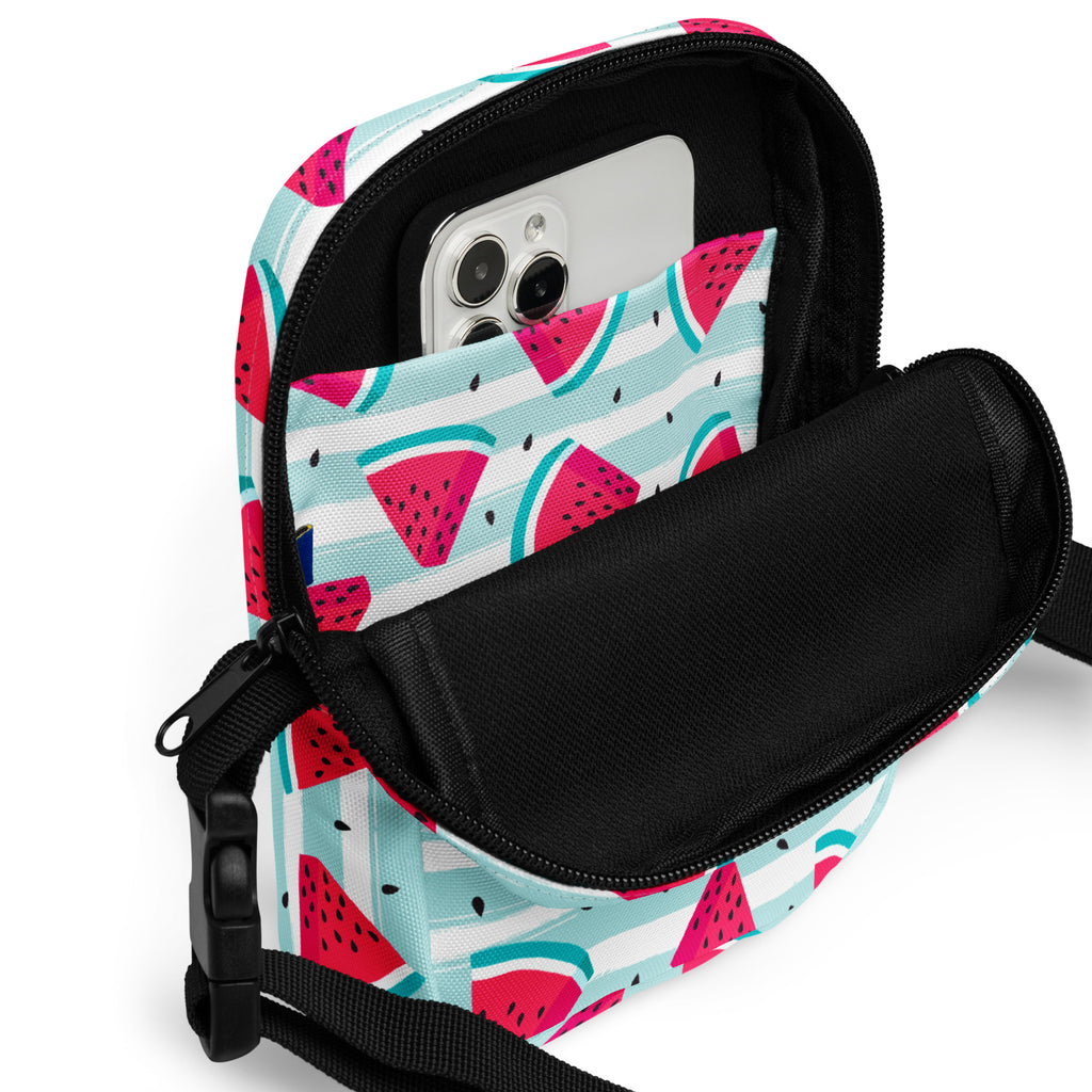 Watermelon Stripe Crossbody Bag – Water Resistant Mini Purse With Adjustable Strap & Pockets