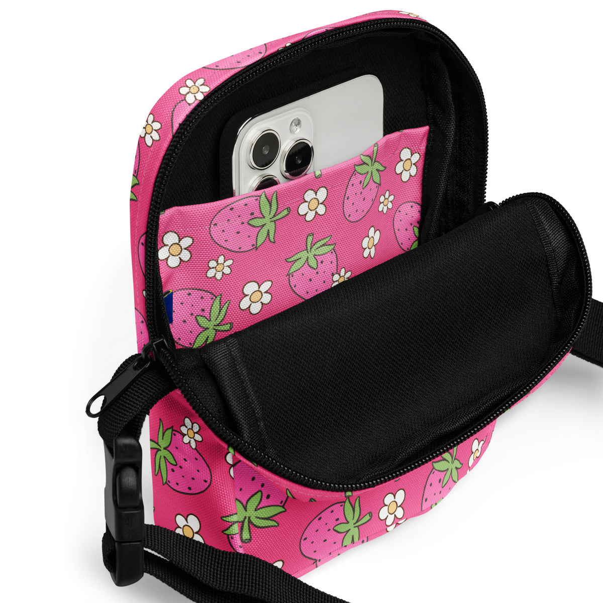 Pink Strawberry Crossbody Bag – Water Resistant Mini Purse With Adjustable Strap & Pockets
