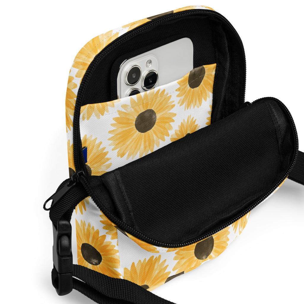 Watercolor Sunflower Crossbody Bag – Water Resistant Mini Purse With Adjustable Strap & Pockets