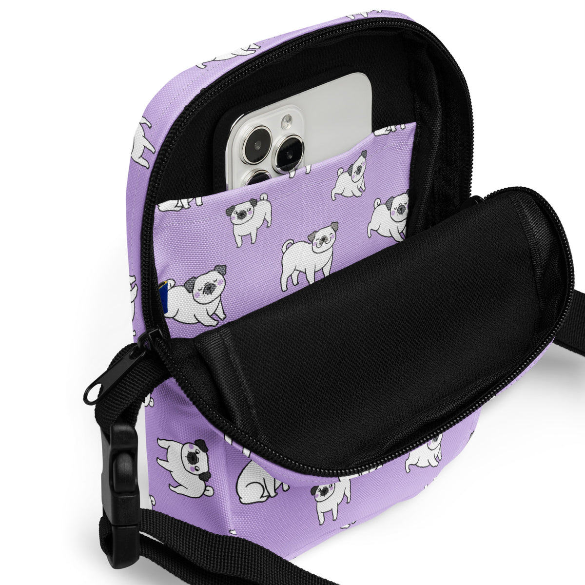 Pink Pug Crossbody Bag – Water Resistant Mini Purse With Adjustable Strap & Pockets