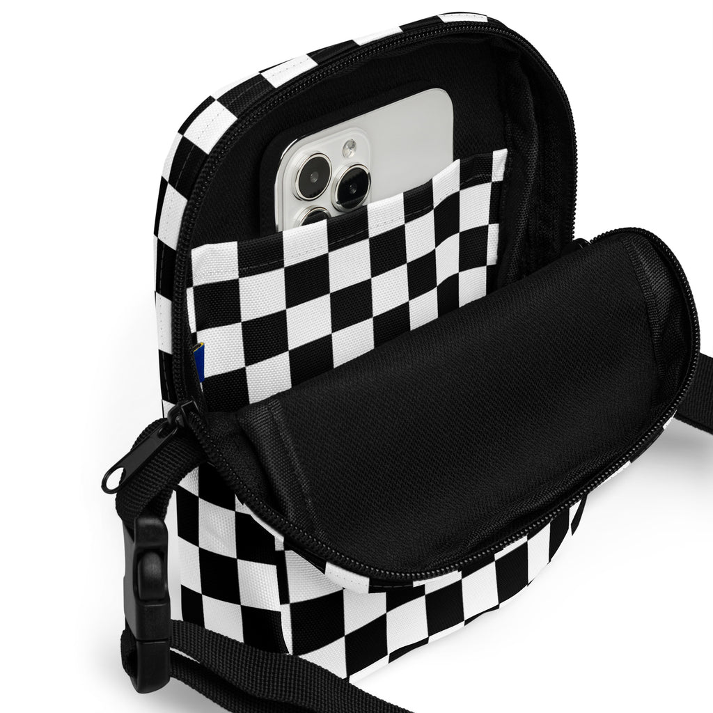 Checkered Crossbody Bag – Water Resistant Mini Purse With Adjustable Strap & Pockets