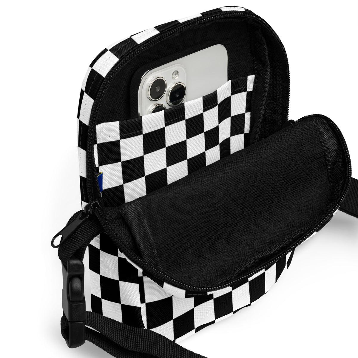 Checkered Crossbody Bag – Water Resistant Mini Purse With Adjustable Strap & Pockets