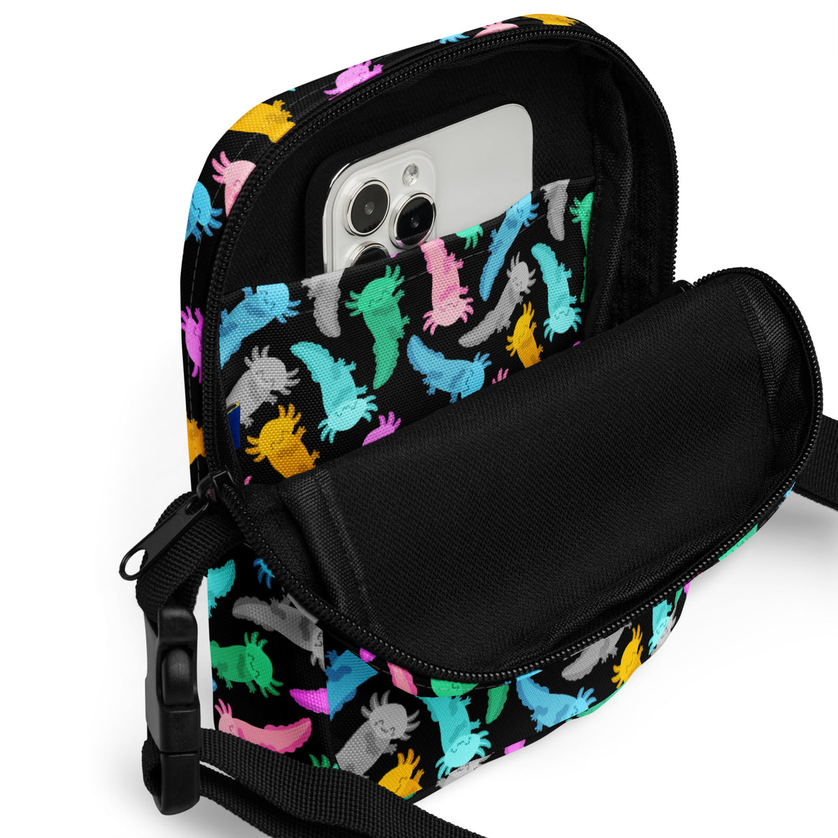 Girls Colorful Axolotl Crossbody Bag – Water Resistant Mini Purse With Adjustable Strap & Pockets