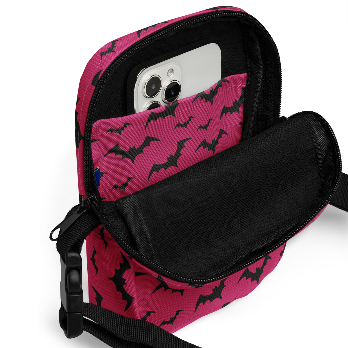 Girls Pink Bats Halloween Crossbody Bag – Water Resistant Mini Purse With Adjustable Strap & Pockets