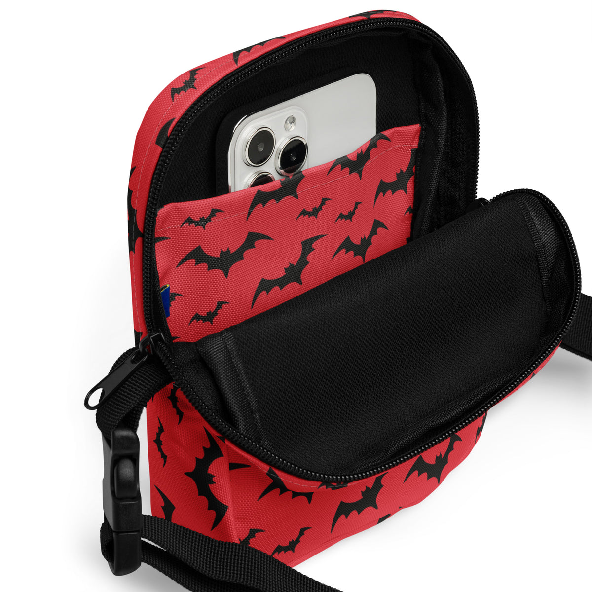 Red Bats Halloween Crossbody Bag – Water Resistant Mini Purse With Adjustable Strap & Pockets