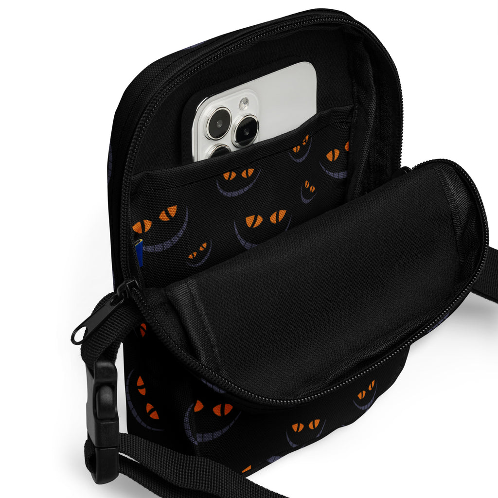 Spooky Black Cat Halloween Crossbody Bag – Water Resistant Mini Purse With Adjustable Strap & Pockets