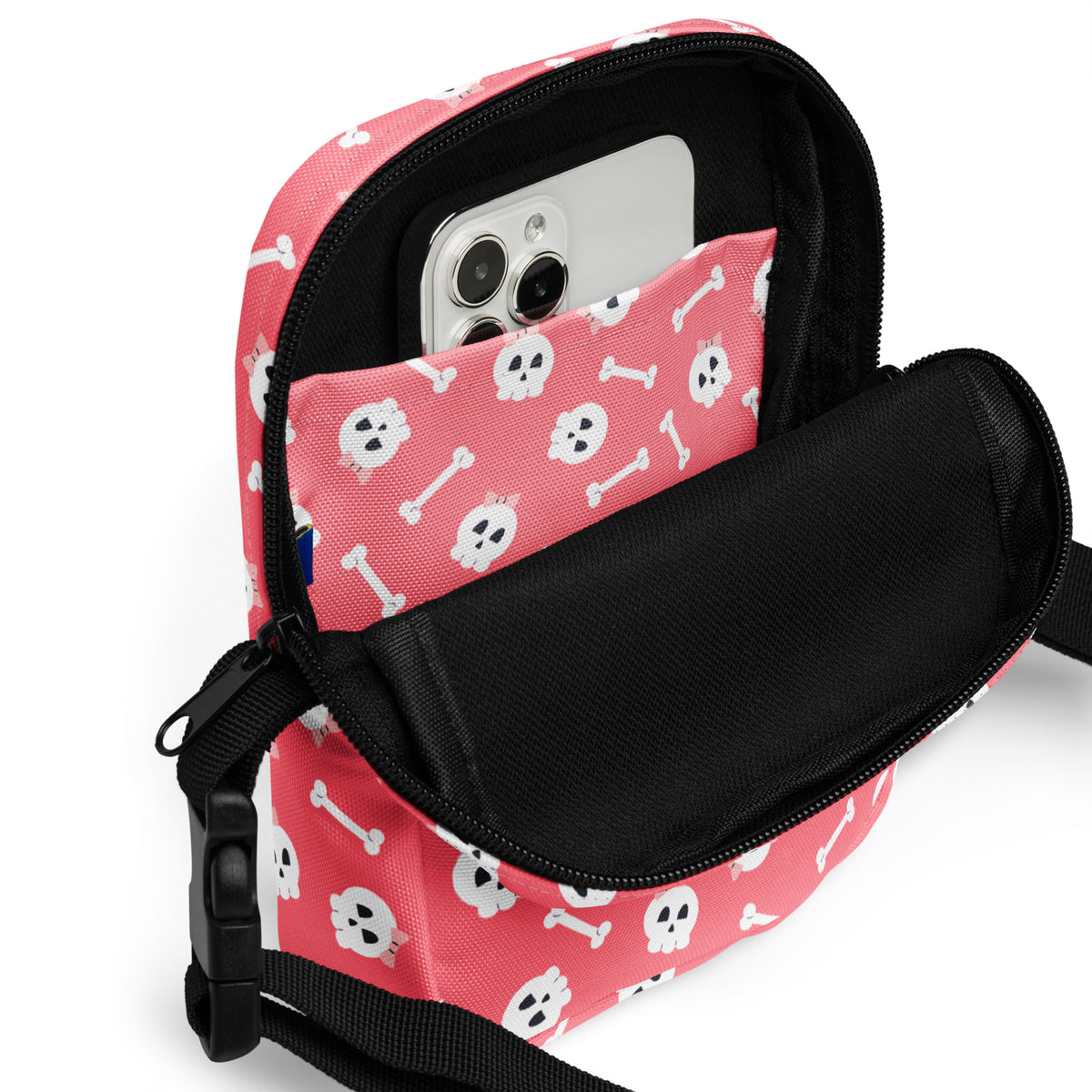 Girls Pink Skull Halloween Crossbody Bag – Water Resistant Mini Purse With Adjustable Strap & Pockets
