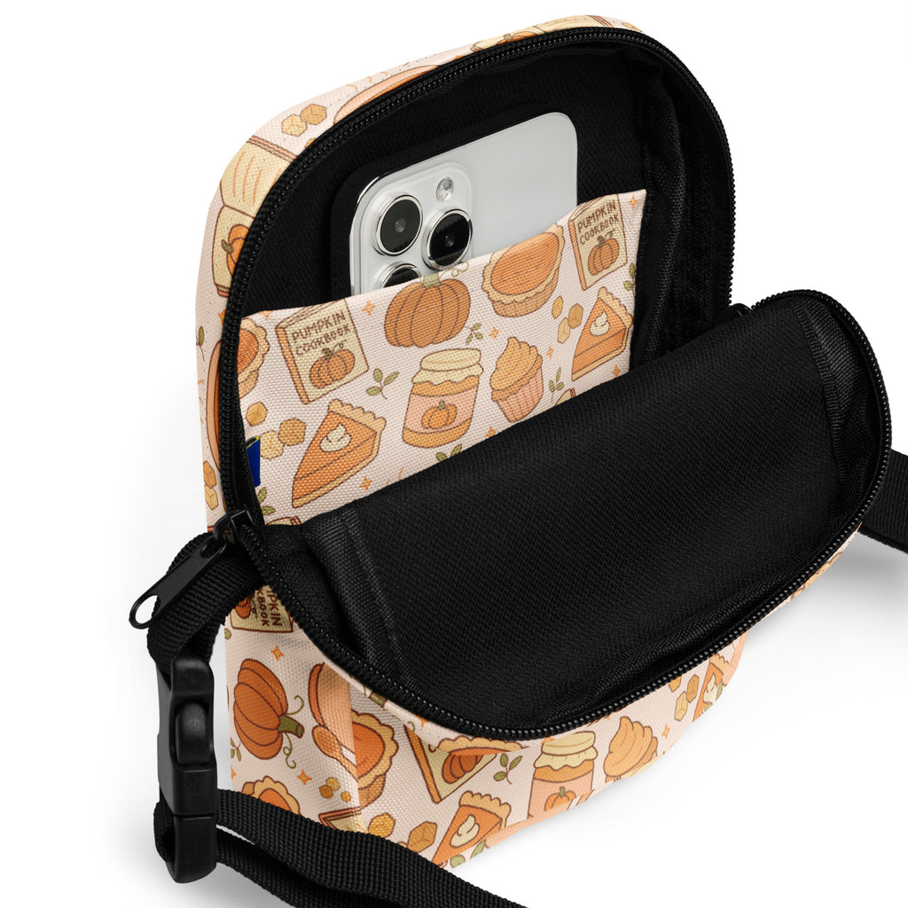 Pumpkin Pie Themed Crossbody Bag – Water Resistant Mini Purse With Adjustable Strap & Pockets