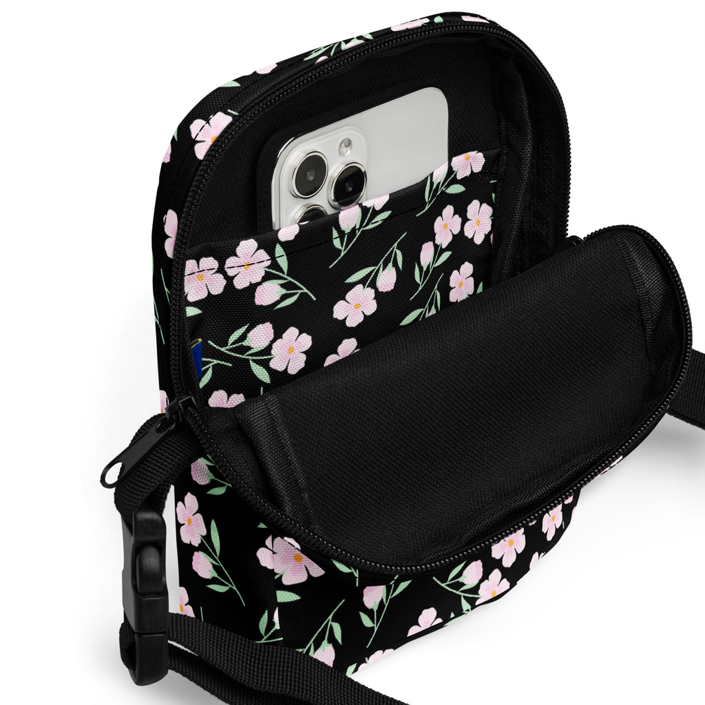 Pink Floral Crossbody Bag – Water Resistant Mini Purse With Adjustable Strap & Pockets
